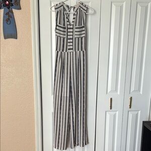 Monteau Black and White Striped Jumpsuit with Wide-Leg Design